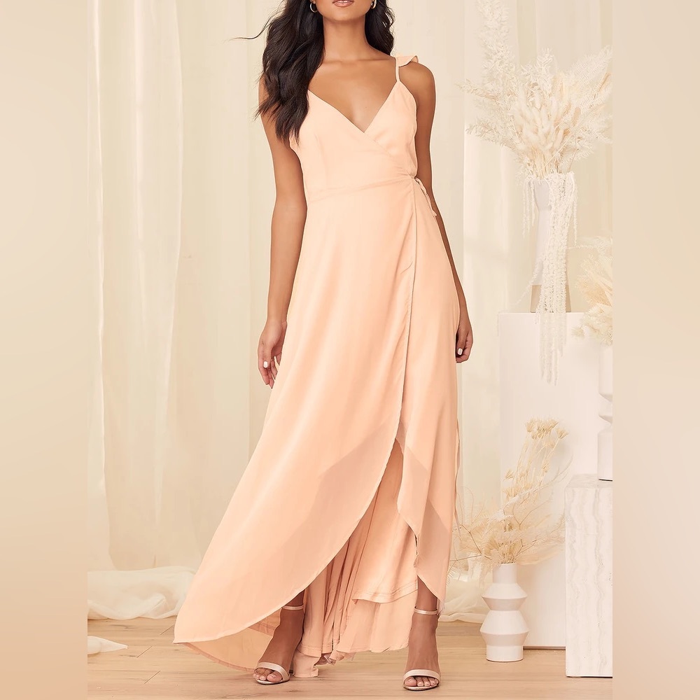 Lulus Here's to Us Blush Pink‎ High-Low Wrap Dress Size Large Wedding Guest